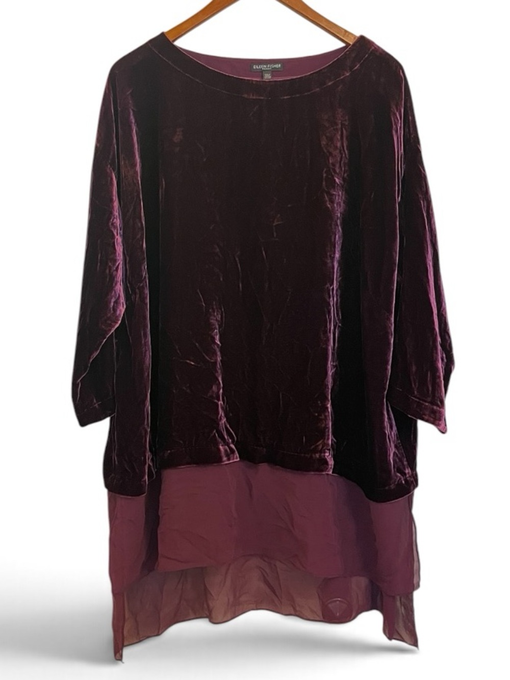 Velvet and Silk Layered Tunic Top - Burgundy